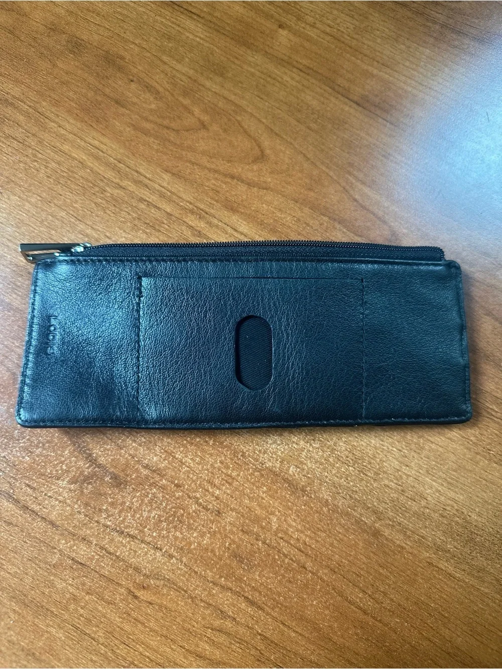 Lodis Black Leather Zip Wallet Card/ID Slots Julia Long Stacker Zip Pocket